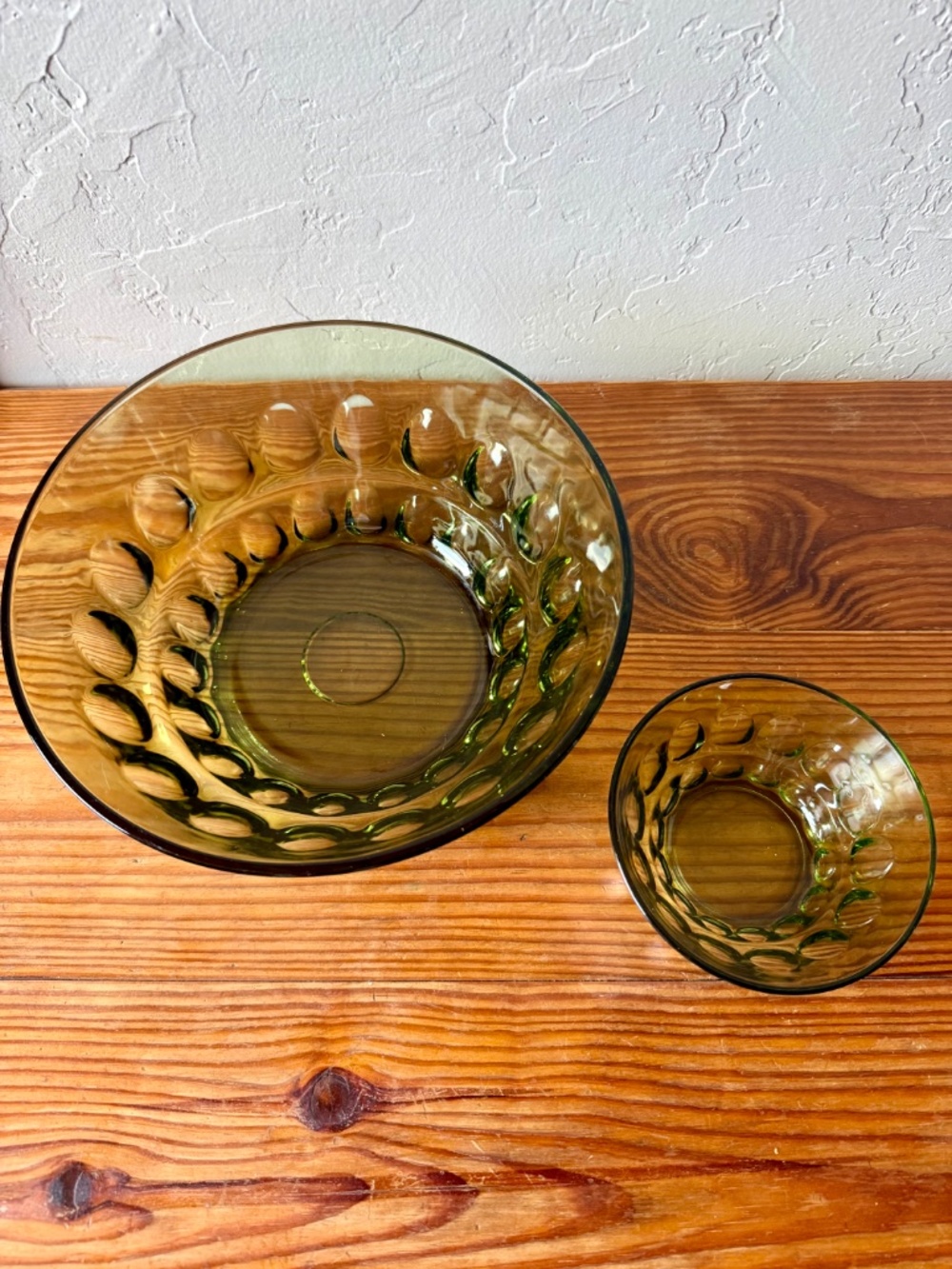 Vintage Anchor Hocking Avocado Green Bubble Glass Chip & Dip Bowl Set - Picture 6 of 9